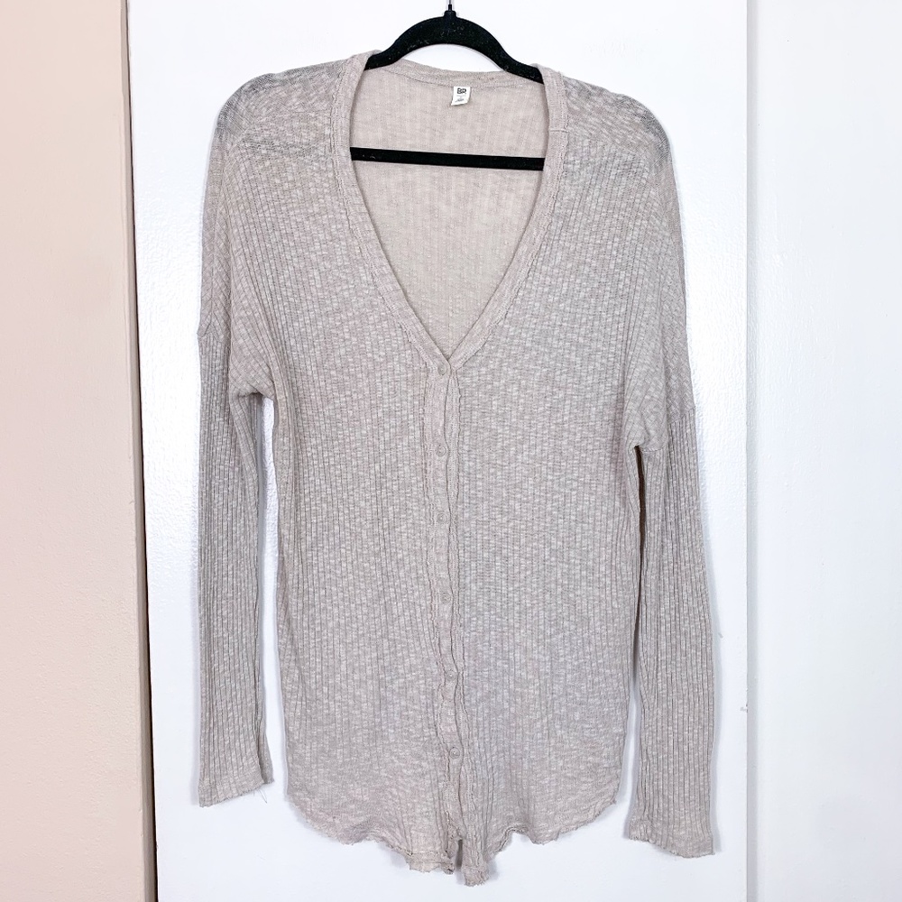 BP Cream Long Sleeve Thermal Button Down Top
